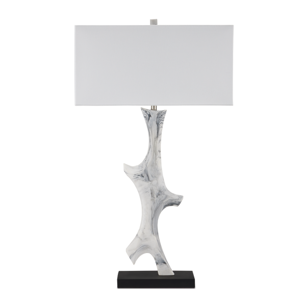 Devant Contemporary Table Lamp - White Composite with Black Swirls on Stylish Black Base, 34.75" Tall