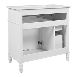 English Elm [video] 36 Inch Freestanding Bathroom Vanity Acacia Wood Legs Ceramic Sink Soft Close White N759S340019K