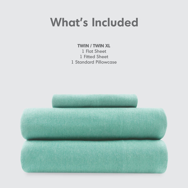 JLA Home Intelligent Design - All Season Sheet Set Jersey Knit Cotton Blend for Year-Round Comfort, Breathable & Easy Care Aqua ID20-697