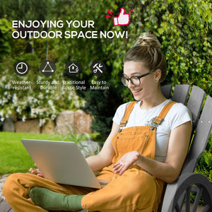 English Elm Outsunny Adirondack Wooden Rocking Chair With Wagon Wheel Armrests - Perfect For Outdoor Relaxation! W2225P217105-GIGA