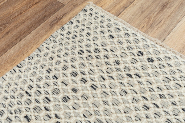 Alora Decor Monarch Hand-Woven Wool Rug In Gray Ivory Basket-Weave With Fringe — Soft, Durable, Artisanal Comfort 7'6" x 9'6" 01501510100337696
