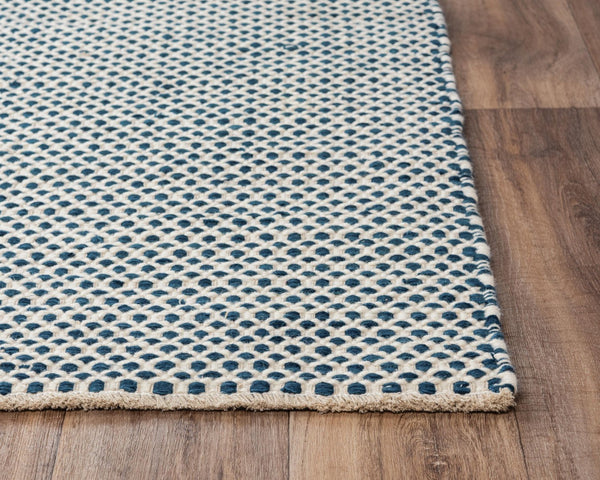 Alora Decor Monarch Hand-Woven Wool Rug In Navy And Ivory Basket Weave With Fringe — Cozy Durable Texture 7'6" x 9'6" 01501510200097696