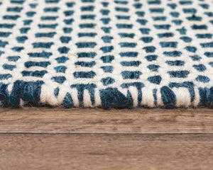Alora Decor Monarch Hand-Woven Wool Rug In Navy And Ivory Basket Weave With Fringe — Cozy Durable Texture 7'6" x 9'6" 01501510200097696