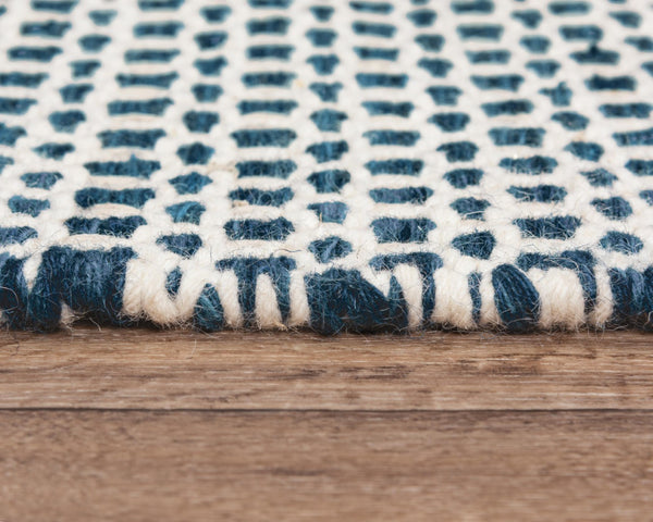 Alora Decor Monarch Hand-Woven Wool Rug In Navy And Ivory Basket Weave With Fringe — Cozy Durable Texture 7'6" x 9'6" 01501510200097696