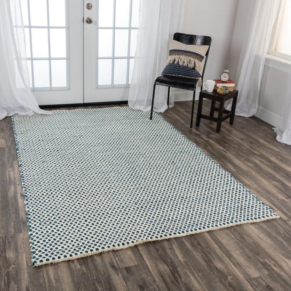 Alora Decor Monarch Hand-Woven Wool Rug In Navy And Ivory Basket Weave With Fringe — Cozy Durable Texture 7'6" x 9'6" 01501510200097696