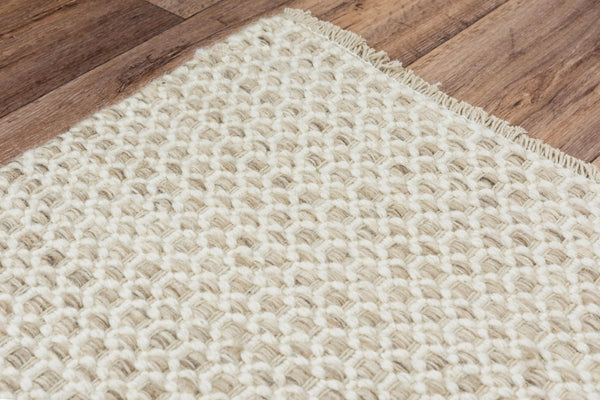 Alora Decor Monarch Hand-Woven 100% Wool Beige Basket-Weave Rug With Fringe — Casual, Durable, Soft Underfoot 8'6" x 11'6" 01501510300048611