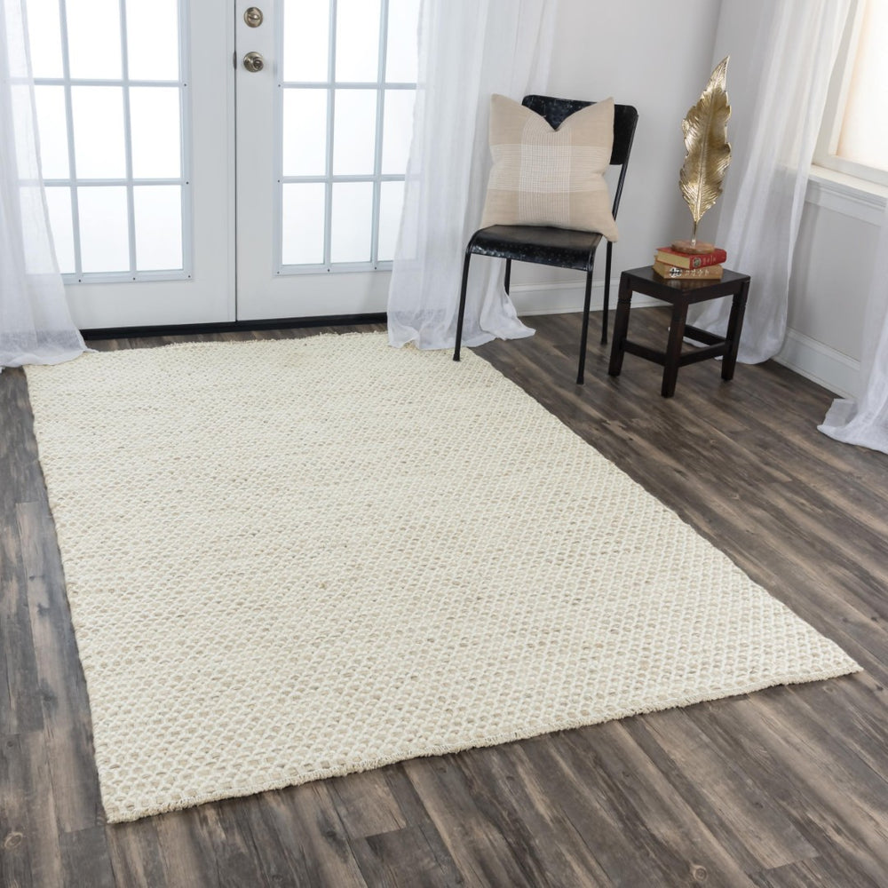 Alora Decor Monarch Hand-Woven 100% Wool Beige Basket-Weave Rug With Fringe — Casual, Durable, Soft Underfoot 8'6" x 11'6" 01501510300048611