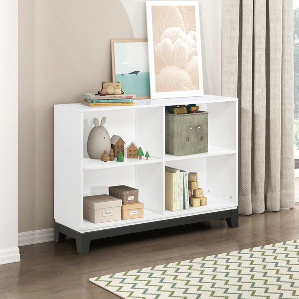 English Elm White Garretson 4-Shelf Bookcase with Rustic Contrast Base Rail — Transitional Wooden Storage for Living Room White 46.5 L x 30.75 W x 9.25 H B011P255287