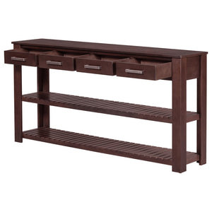 English Elm U_Style Modern Entryway Console Table With 4 Soft-Close Drawers & 2 Open Shelves For Organized Storage N711P241286D-GIGA