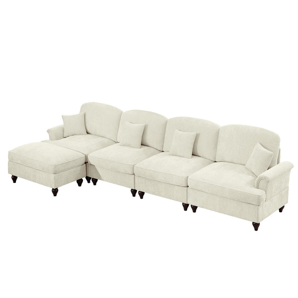 English Elm Classic Modular Sectional Couch With Removable Ruffled Skirt, Ottoman, Flared Arms & Chenille Comfort W3041S00239