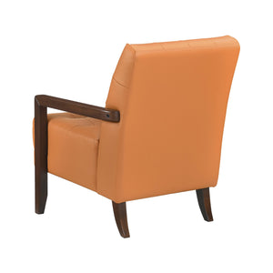 English Elm Modern Tufted Leather Accent Chair with Walnut Wood Frame, Upholstered Seat, Compact Stylish Design Orange 28 L x 21 W x 25.75 H B011P271928