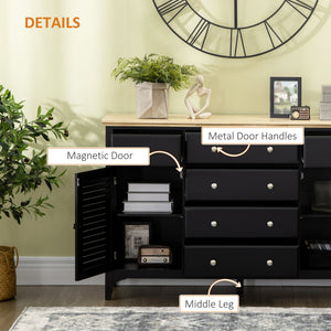 English Elm HOMCOM Modern Sideboard Buffet Cabinet with Rubber Wood Top, Adjustable Shelves, Drawers, Black W2225S00042