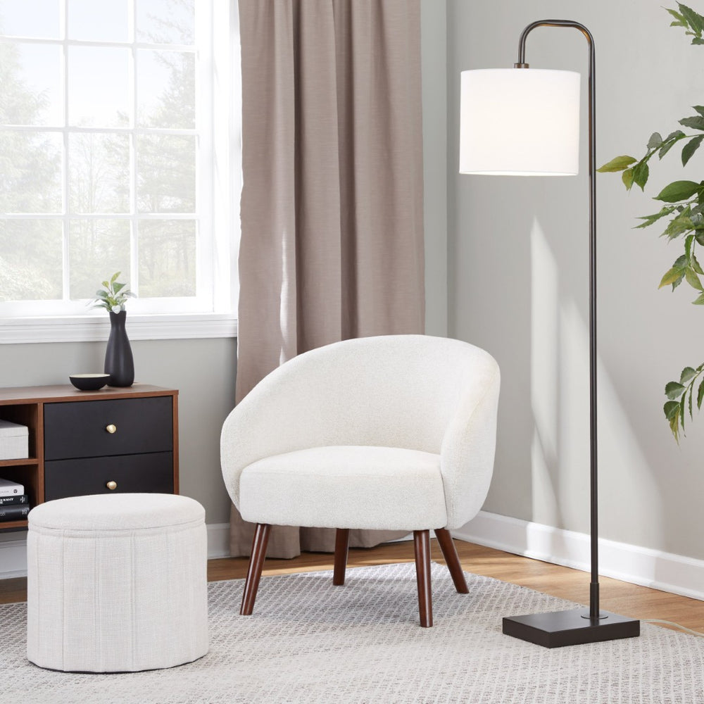 English Elm Contemporary Cream Upholstered Lounge Chair with Walnut Legs for Bedroom Reading B202P223424
