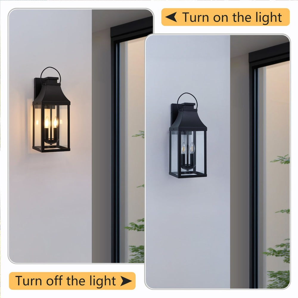 English Elm 20'' Matte Black Lantern Wall Sconce 2-light Outdoor Fixture for Porch Garage Entryway W1340P379244