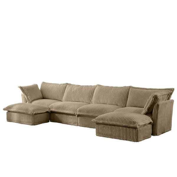 English Elm Slipcovered U-Shape Sectional Sofa With Soft Camel Corduroy, Removable Covers & Modular Design Options W3041S00071-GIGA