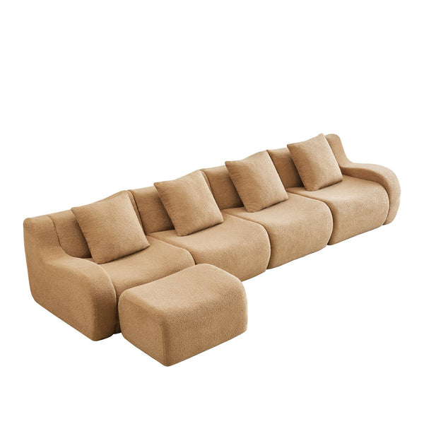 English Elm L-Shaped 4-Seat Boneless Sofa In Plush Teddy Fabric, No Assembly, Ergonomic Comfort For Living Rooms W714S01436