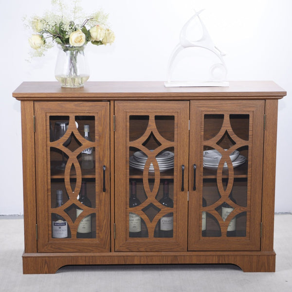 English Elm 48.66" Wide Tempered Glass Door Buffet Sideboard with Adjustable Shelves Dark Finish Dark Oak W2899P372745