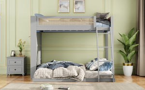 English Elm Twin Over Full Bunk Bed with Cane Guardrail Led Lighting and Built-in Bookshelf Gray LT000351AAE