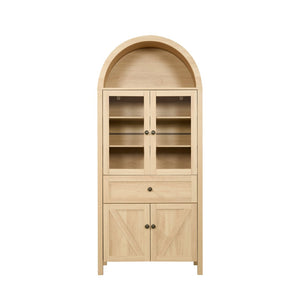 English Elm Dome Arched Cabinet with Vintage Circular Hardware and Multi-tier Shelving for Living Room W1785P332536