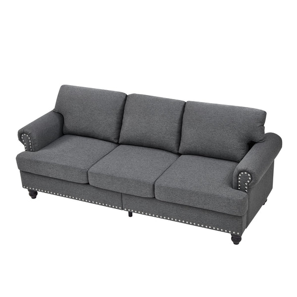 English Elm 83" Modern Classic Three-Seater Sofa with Storage, Upholstered Polyester, Solid Wood Frame, 900lb Capacity Grey W1097S00172