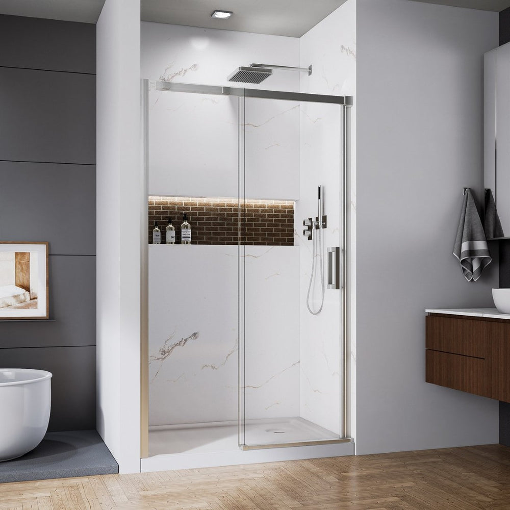 English Elm 44--48" Sliding Tempered Glass Shower Door Brushed Nickel Frameless Spa Bath W637P382566