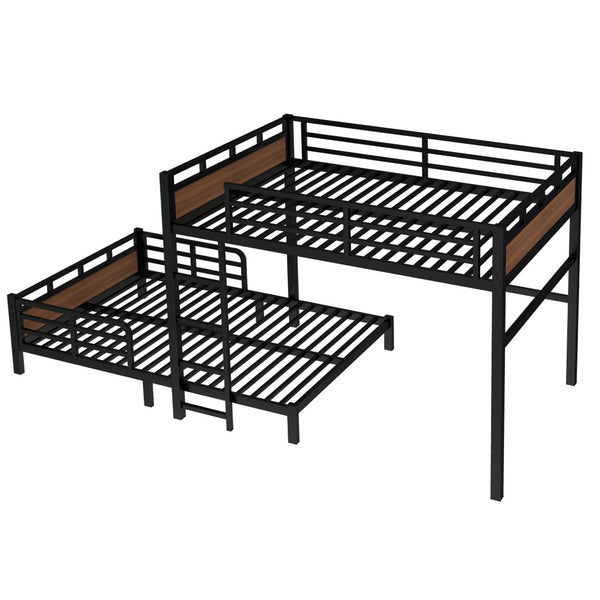 English Elm Twin Xl Solid Pine Loft Bed with Built-in Led Lighting and Storage Shelves Walnut W1580S00504