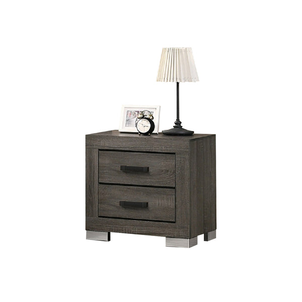 English Elm 2 Solid Wood Nightstand Foil Grey With Black Bar Handles, 2-Drawer Storage, Sleek Bedroom Accent Piece SR015491