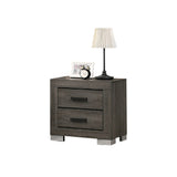 English Elm 2 Drawers Wood Nightstand With Black Handles In Foil Grey