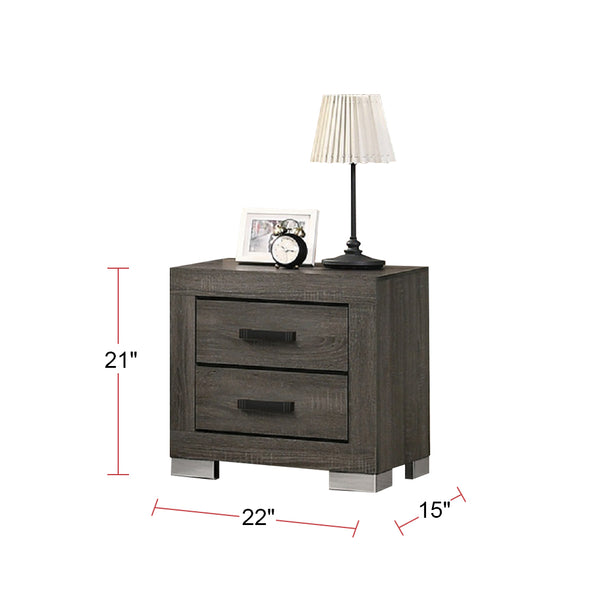English Elm 2 Solid Wood Nightstand Foil Grey With Black Bar Handles, 2-Drawer Storage, Sleek Bedroom Accent Piece SR015491
