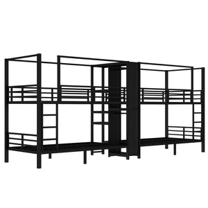 English Elm Twin Quadruple Metal Bunk Bed with Central Closet, Shelves & Wardrobe for Space-Saving Dormitory Living Black W1580S00154