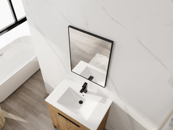 English Elm 20'' Matte Black Aluminum Rectangular Wall Mirror Moisture Resistant Vanity Decor W999P470280