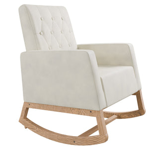 English Elm Classic Rocker Chair Diamond Button Tufted Fully Upholstered Rocking Seat with Plush Comfort and Stylish Exposed Legs Beige,Ivory 30 L x 29 W x 20 H B011P375975