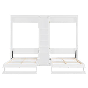 English Elm Dual Twin Wall Murphy Beds with Storage Tower Shelves for Kids or Guest Rooms White N820S00058K-1