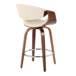 English Elm 26" Swivel Counterstools with Tufted Faux Leather Walnut Legs and Chrome Footrest Set of 2 B202S00377