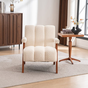 English Elm Mid-century Modern Chenille Lounge Chair Set Oak Frame Cloud Silhouette Living Room Beige W1170S00052