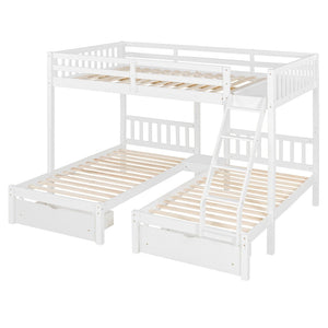 English Elm Full Over Twin Triple Bunk Bed Pinewood Frame with Storage Drawers and Guardrails LT000343AAK-2