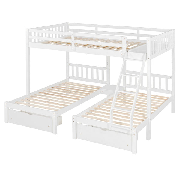 English Elm Full Over Twin Triple Bunk Bed Pinewood Frame with Storage Drawers and Guardrails LT000343AAK-2