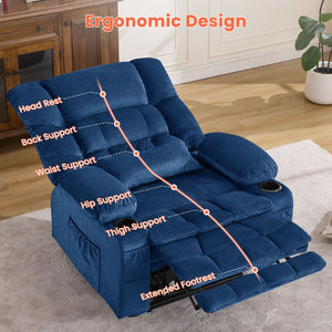 English Elm Dual Motor Large Power Lift Recliner Chair with Waist Kneading & Heat, Extended Footrest, USB Ports Blue W1521S00073