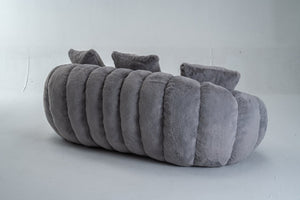 English Elm Floral-shaped Faux Fur Two Seater Sofa Sculptural Petal Design for Cozy Living Rooms Gray W2012P399202