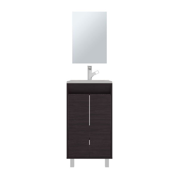 English Elm Bathroom Compact vanity cabinet with sink and mirror, 2-door storage, 2 shelves, 4 legs, engineered durability Black 37.01 L x 22.05 W x 12.2 H B097P350301