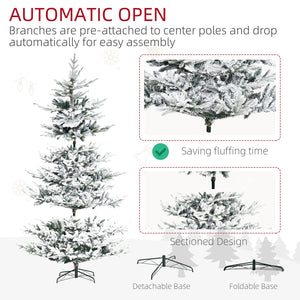 English Elm Homcom 8 Foot Snow Flocked Artificial Christmas Tree With 1479 Realistic Cedar Branches For Holidays W2225P249626