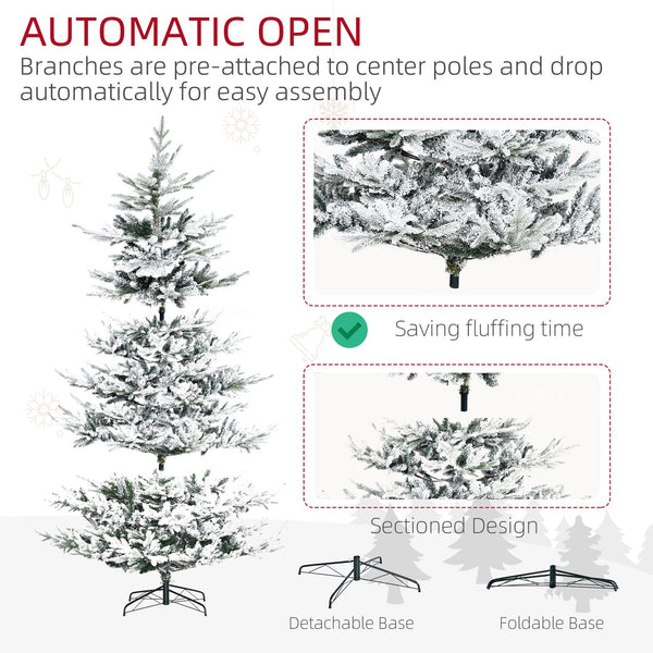 English Elm Homcom 8 Foot Snow Flocked Artificial Christmas Tree With 1479 Realistic Cedar Branches For Holidays W2225P249626