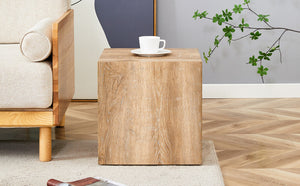English Elm Elevate Any Room with a Cube Mdf Side Table Featuring Light Wood Grain Texture W1151P187996