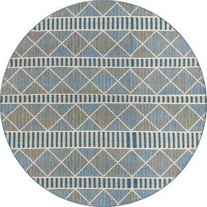 Unique Loom Outdoor Trellis Dalyan Machine Made Striped Rug Blue, Ivory 7' 10" x 7' 10"