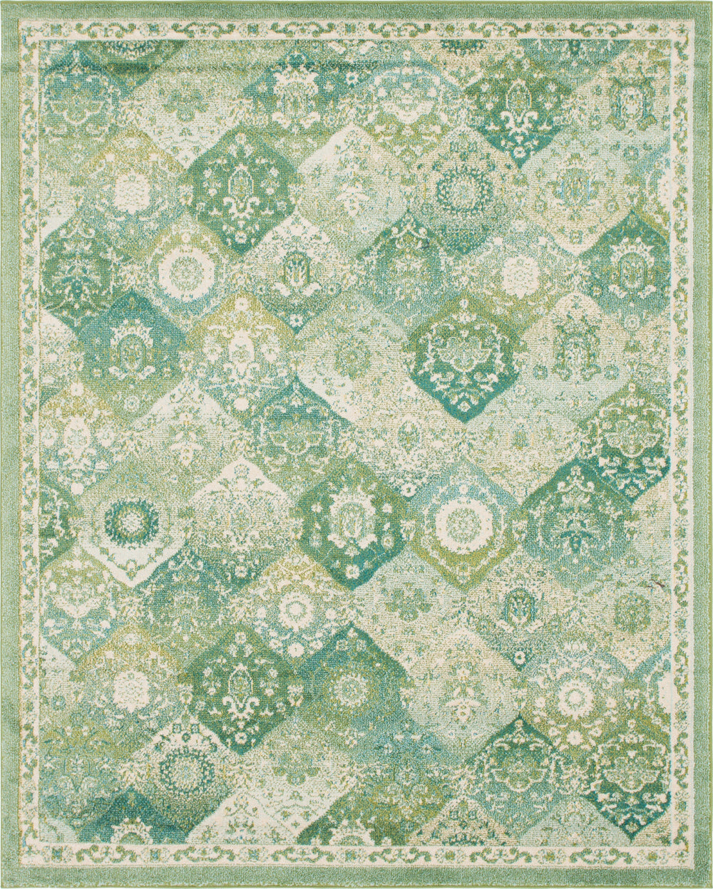 Unique Loom Penrose Blake Machine Made Trellis Rug Green, Beige/Blue/Ivory 8' 0" x 10' 0"