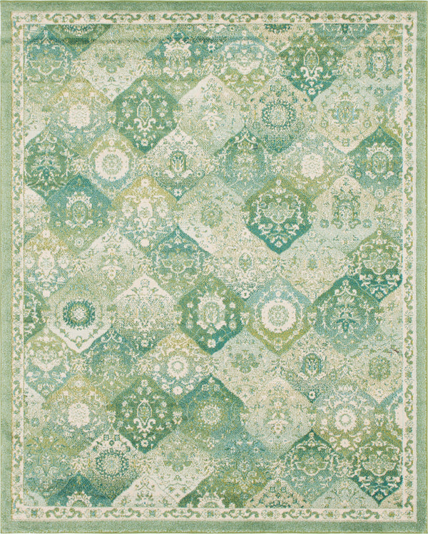 Unique Loom Penrose Blake Machine Made Trellis Rug Green, Beige/Blue/Ivory 8' 0" x 10' 0"