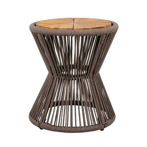 English Elm Scott Living Nara Outdoor Acacia Wood Side Tables with Woven Rope Iron Frame Set Dark Grey,Teak N770PS2354692D