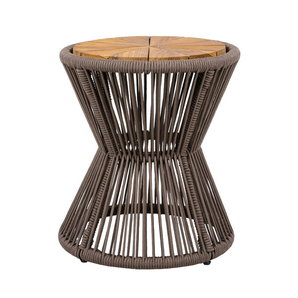 English Elm Scott Living Nara Outdoor Acacia Wood Side Tables with Woven Rope Iron Frame Set Dark Grey,Teak N770PS2354692D
