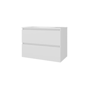 English Elm White Floating Vanity Wall-Mounted with Two Deep Drawers and Integrated Sink — Bright Sleek Modern Storage B062P355537