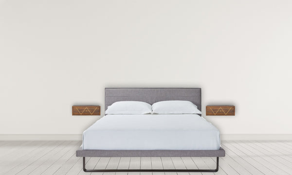 English Elm Solid Wood Floating Bedside Table With Chestnut Finish & Brass Accent - Modern Space-Saving Design B182P186245-GIGA